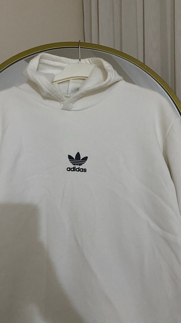 Beyaz Adidas Kapüşonlu Sweatshirt - Görsel 2