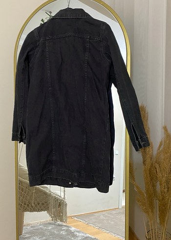 Siyah Uzun Denim Kadın Ceket - Görsel 3