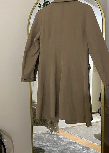 Bej Uzun Kesim Kadın Blazer Ceket - Görsel 4