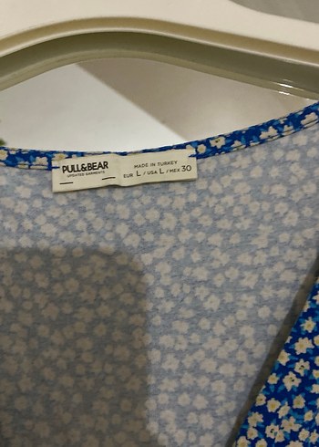 Mavi V Yaka Kısa Renkli Bohem Elbise - Görsel 3