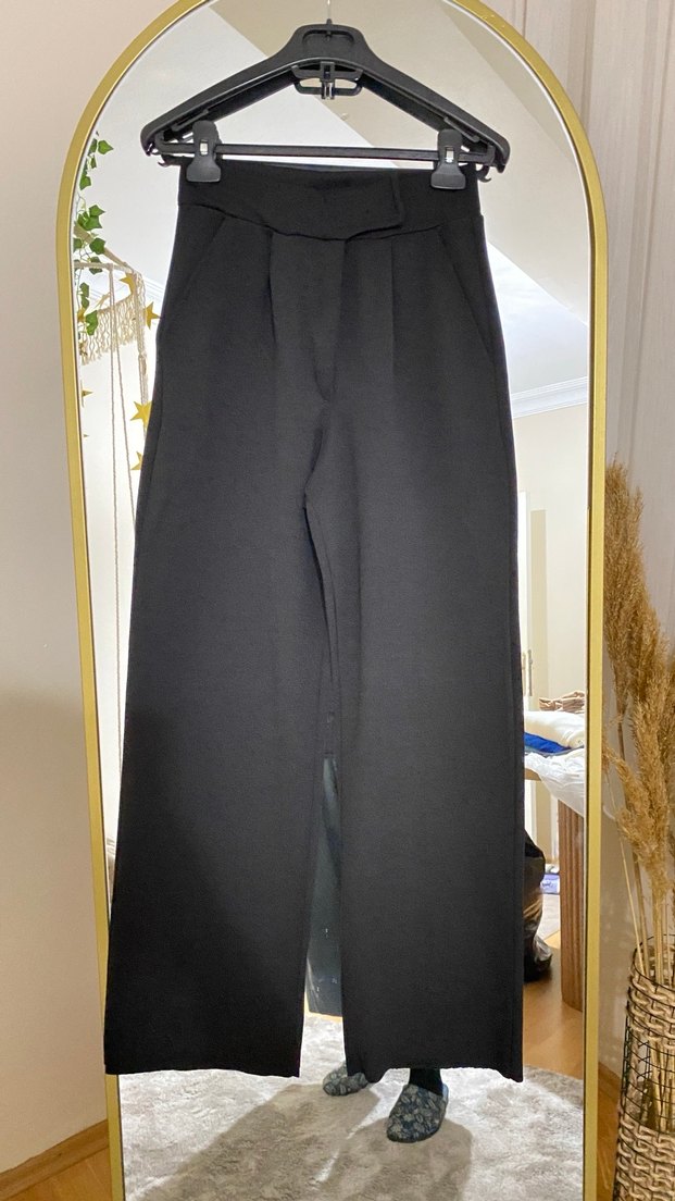 Siyah Kadın balazzo Kumaş Pantolon - Görsel 4