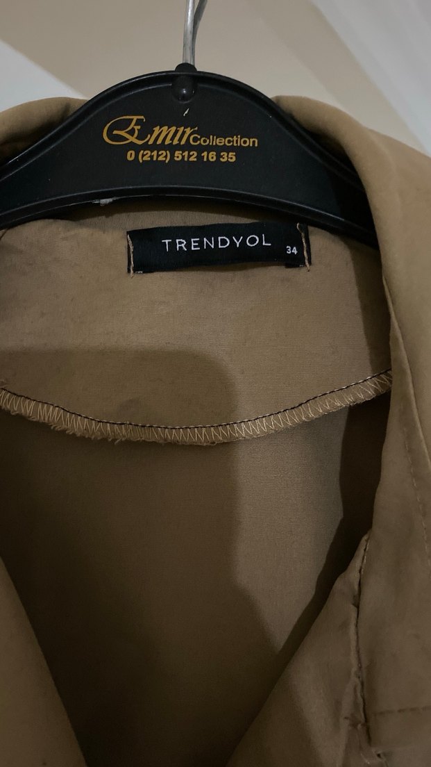 Düğmeli Bej Uzun Kadın Trençkot - Görsel 5