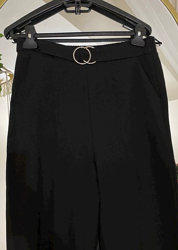 Siyah Midi Kadın Kemerli Rahat Kumaş Pantolon - Görsel 3