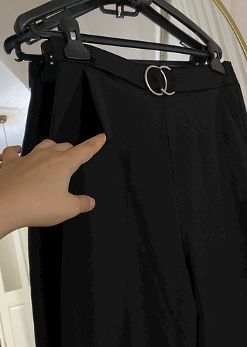 Siyah Midi Kadın Kemerli Rahat Kumaş Pantolon - Görsel 4