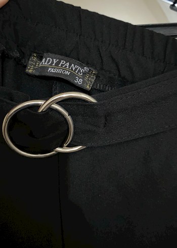 Siyah Midi Kadın Kemerli Rahat Kumaş Pantolon - Görsel 5