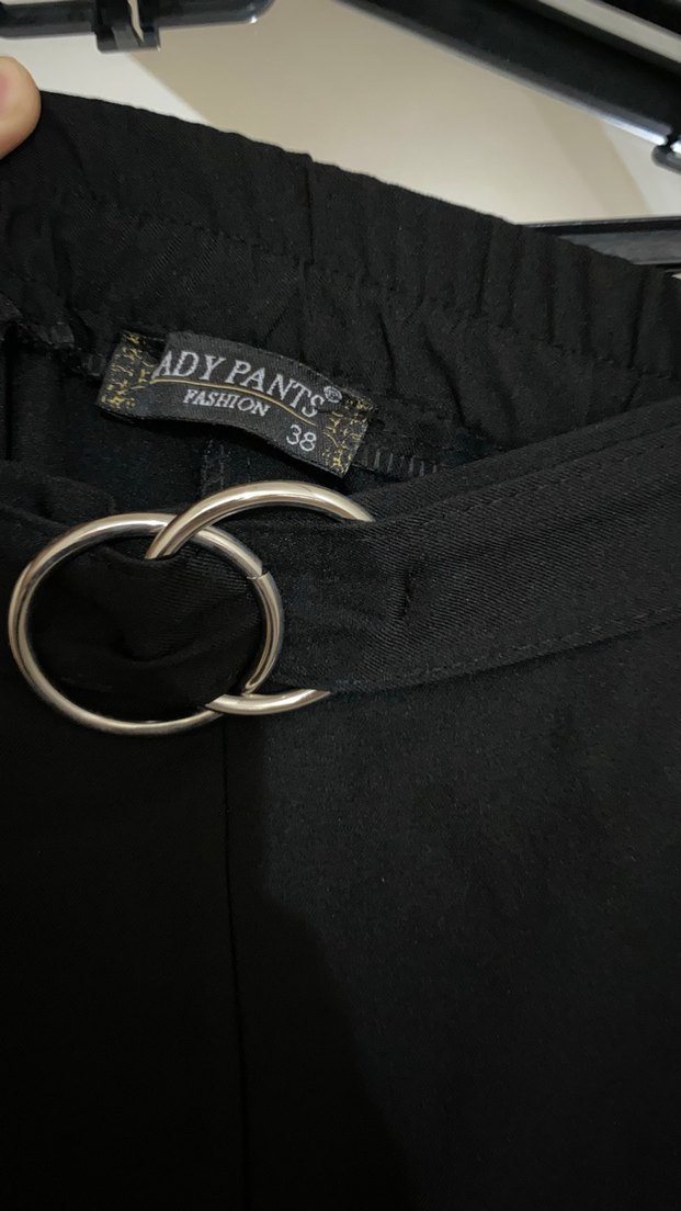 Siyah Midi Kadın Kemerli Rahat Kumaş Pantolon - Görsel 5