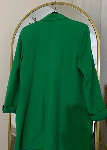 Yeşil Uzun Kesim Düğmeli Kadın Blazer - Görsel 4