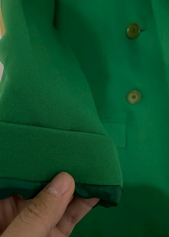 Yeşil Uzun Kesim Düğmeli Kadın Blazer - Görsel 3