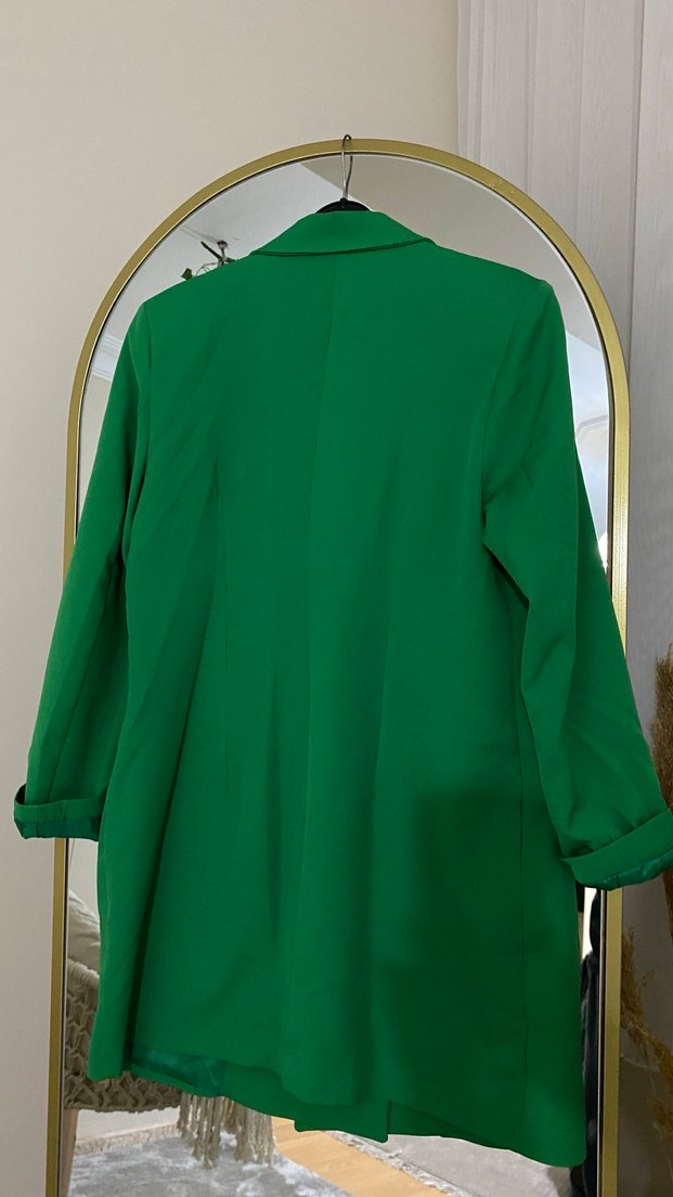Yeşil Uzun Kesim Düğmeli Kadın Blazer - Görsel 4