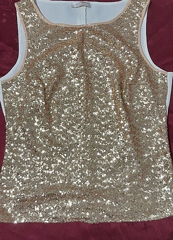 SATEN payetli sıfır kol bluz - Görsel 3