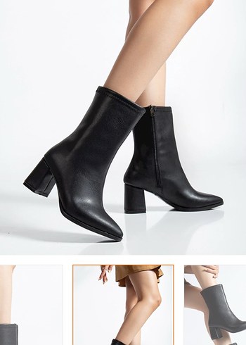 Kadın Siyah Deri Tokalı Topuklu Bot - Görsel 2