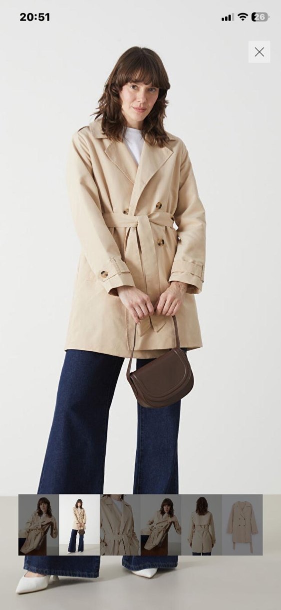 Bej Düğmeli Midi Kadın Trençkot - Görsel 2