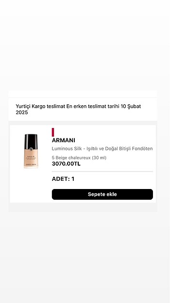 Beden Armani Luminous silk fondöten 5 numara
