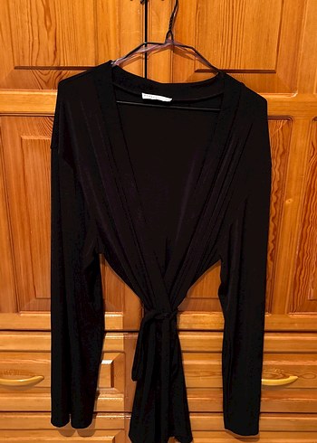 Siyah V Yaka Uzun Kollu kimono