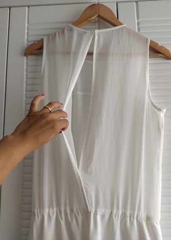 Beyaz Keten Transparan Uzun Tulum - Görsel 6