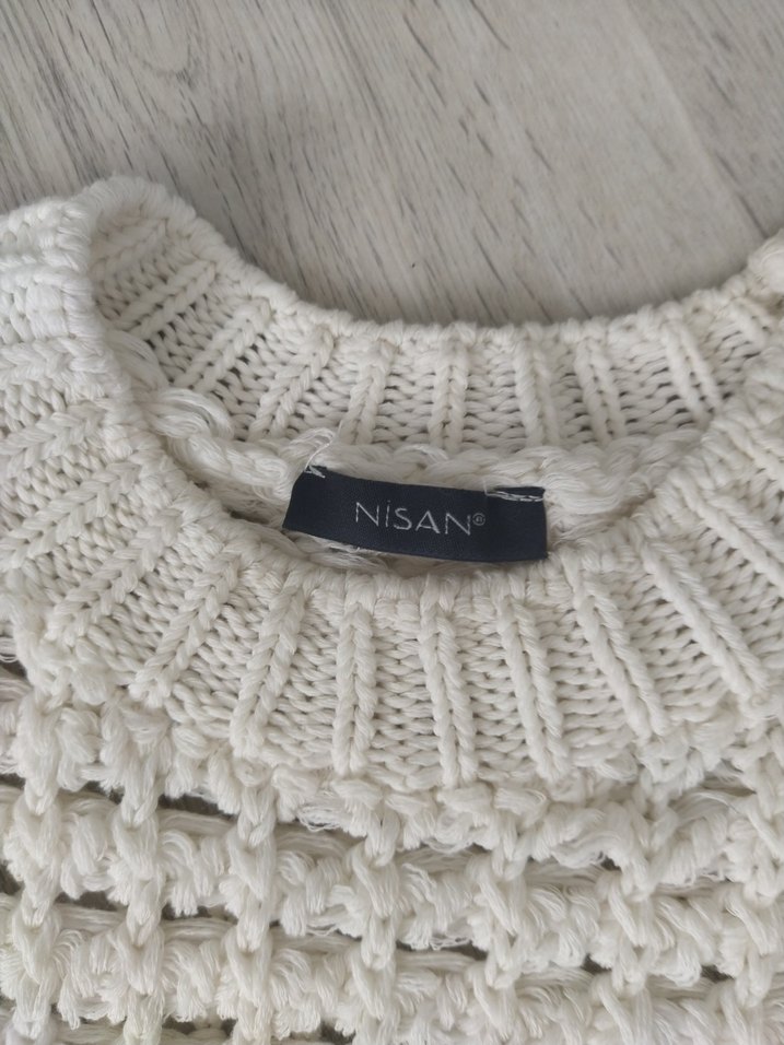 Beyaz Örgü Crop Kadın Kazak - Görsel 3