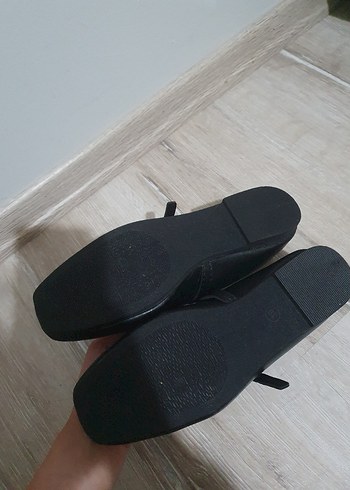 38 Beden siyah Renk Kare Burun Tokalı Siyah Kadın Babet