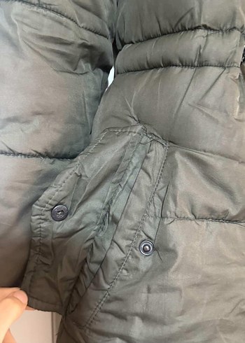 38 Beden gri Renk Kürk Detaylı Uzun Koyu Yeşil Kadın Kışlık Şişme Mont