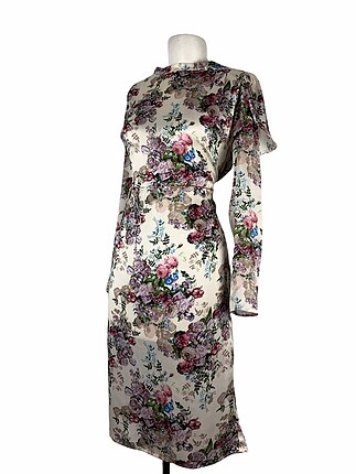 Tasarımcı Floral desenli saten elbise