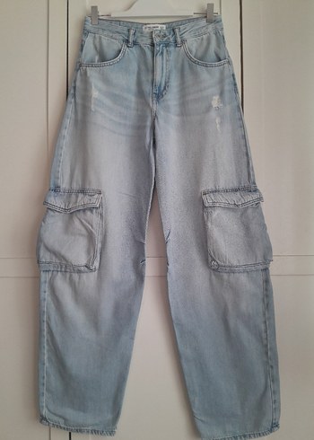 Pull and Bear Pull Bear Y2k Kargo Wide Leg Jean 34 Xs Beden Yuksek Bel