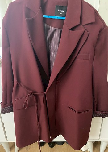Diğer Bordo Midi Kadın Blazer Ceket