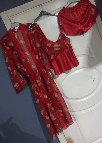Kırmızı Bohem Mini Kadın Pijama Takımı
