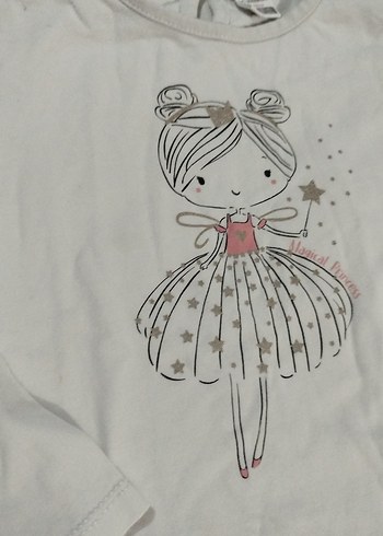 Kız Çocuk Beyaz Uzun Kollu Pamuklu Tişört - Görsel 2