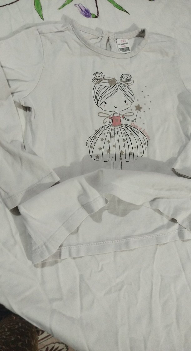 Kız Çocuk Beyaz Uzun Kollu Pamuklu Tişört - Görsel 4