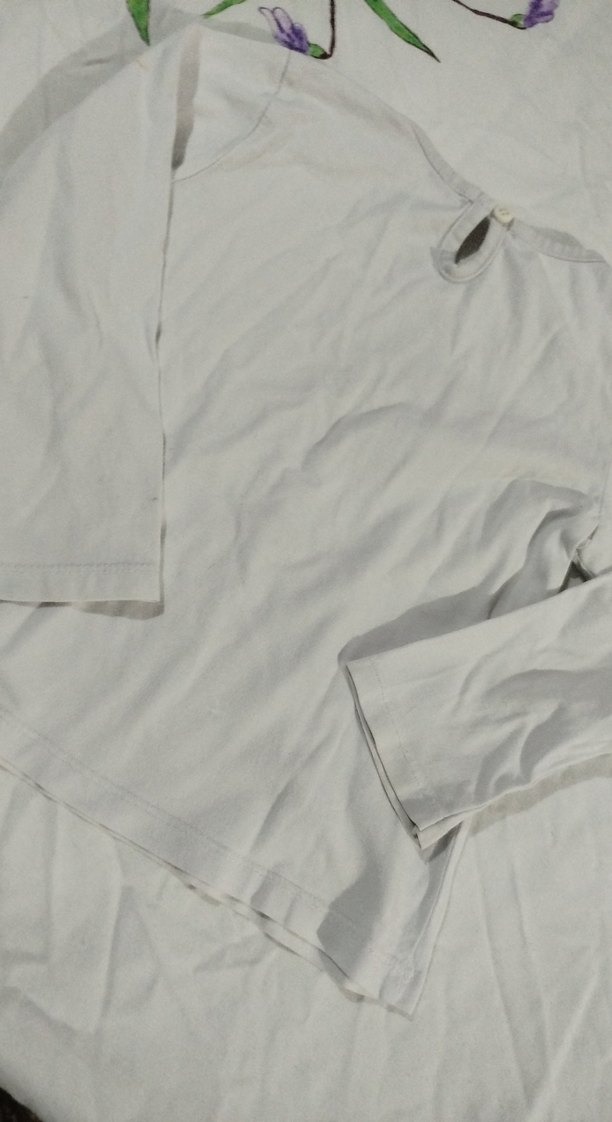 Kız Çocuk Beyaz Uzun Kollu Pamuklu Tişört - Görsel 5