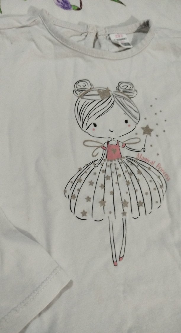 Kız Çocuk Beyaz Uzun Kollu Pamuklu Tişört - Görsel 2