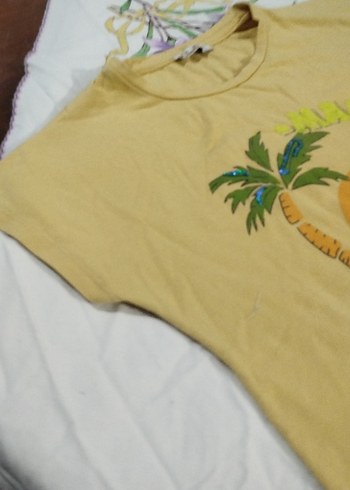 Sarı Kız Çocuk Baskılı Kısa Kollu Tişört - Görsel 3