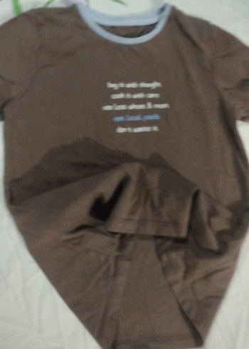 Kız Çocuk Kahverengi Kısa Kollu Basic Tişört - Görsel 4