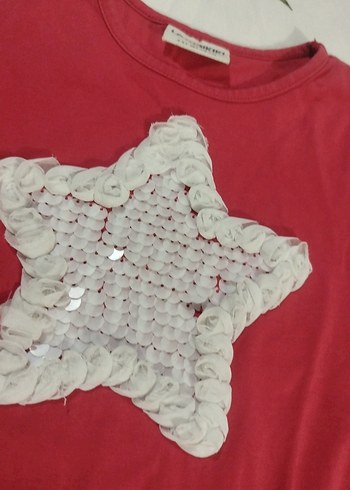 Kırmızı Uzun Kollu Kız Tişörtü Nakışlı - Görsel 2