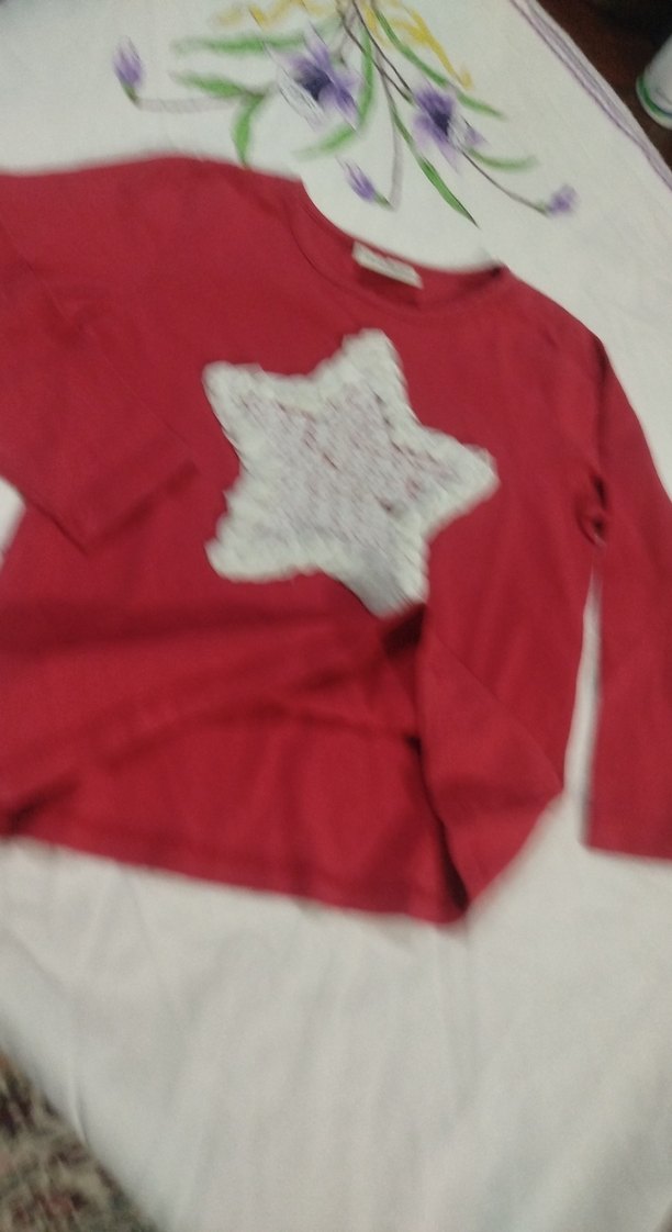 Kırmızı Uzun Kollu Kız Tişörtü Nakışlı - Görsel 4