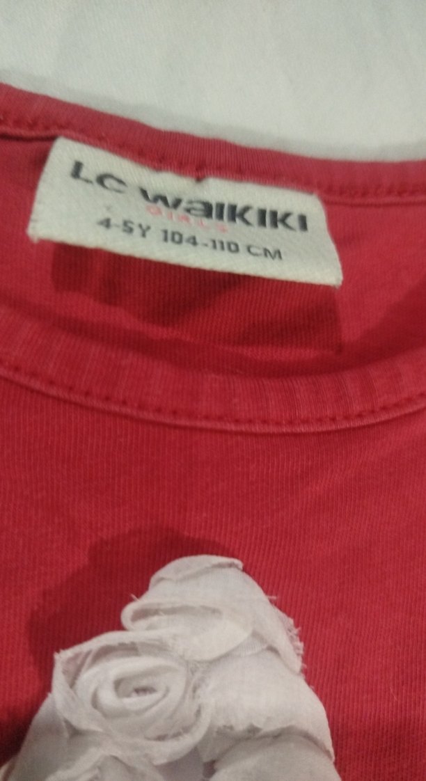 Kırmızı Uzun Kollu Kız Tişörtü Nakışlı - Görsel 3