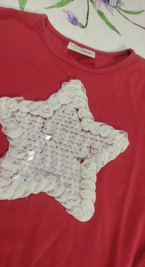 Kırmızı Uzun Kollu Kız Tişörtü Nakışlı - Görsel 2