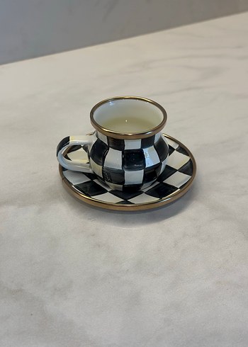 Siyah Beyaz Kareli Fincan ve Tabak mackenzie childs Espresso Cup
