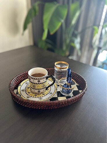 Mackenzie childs küçük rattan tepsi tray