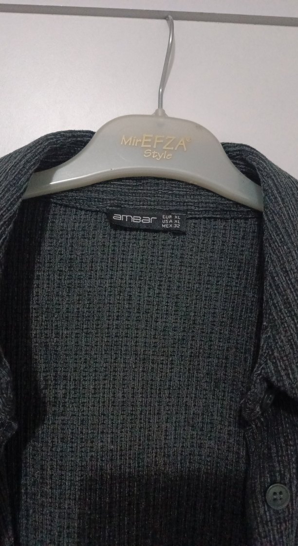 Düğmeli Gri Keten Uzun Kollu Gömlek - Görsel 3