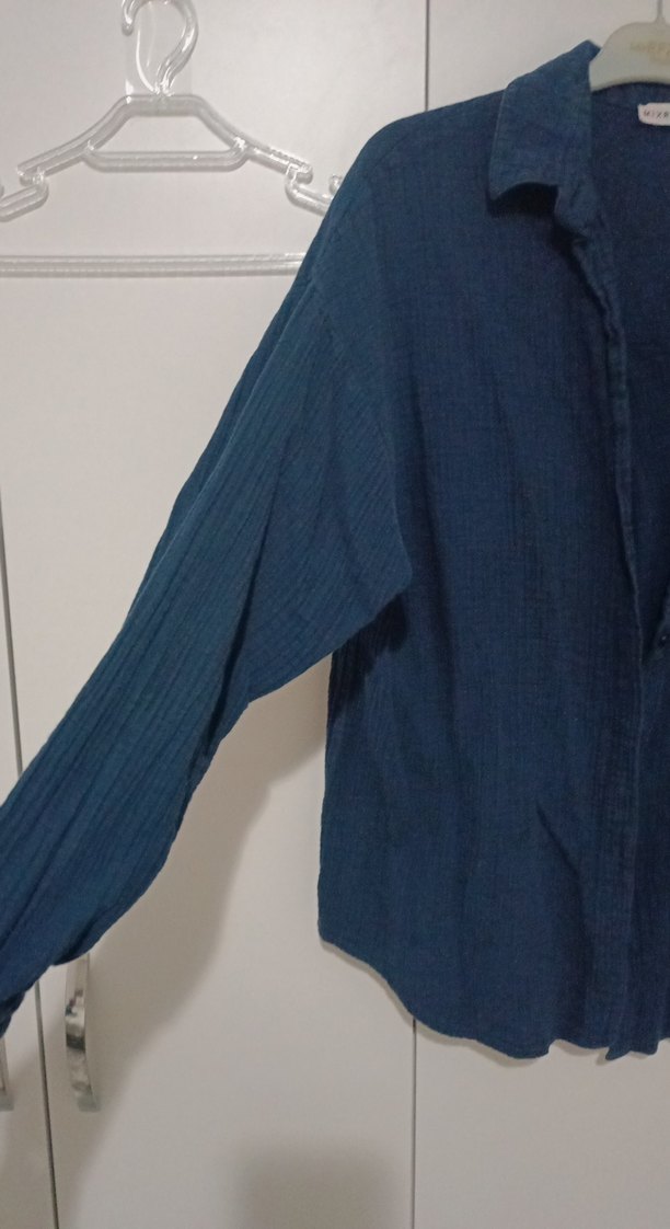 Kadın müslim Düğmeli Lacivert Gömlek - Görsel 3