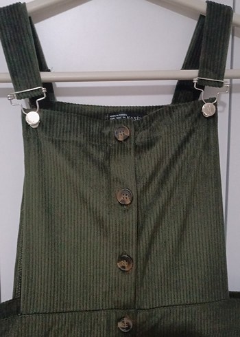 Düğmeli Haki Midi Kadın Tulum - Görsel 3