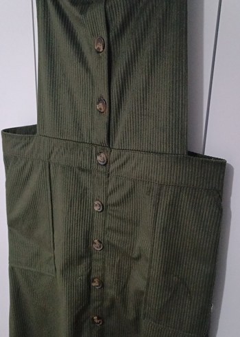 Düğmeli Haki Midi Kadın Tulum - Görsel 6