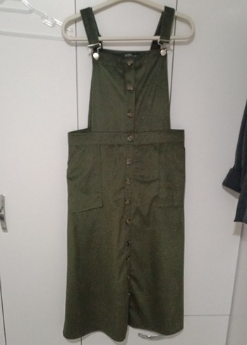 Düğmeli Haki Midi Kadın Tulum - Görsel 2