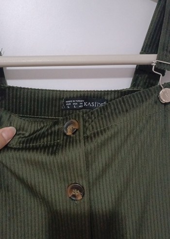 Düğmeli Haki Midi Kadın Tulum - Görsel 4