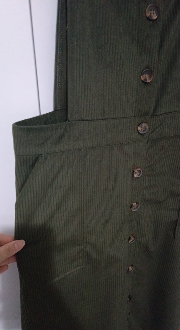 Düğmeli Haki Midi Kadın Tulum - Görsel 5