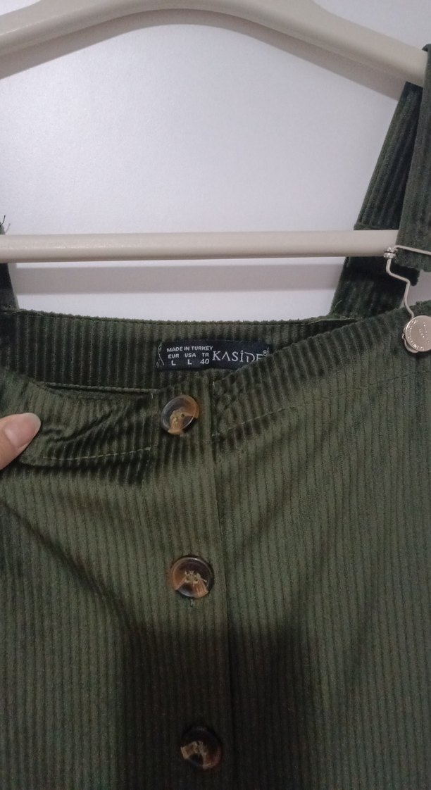 Düğmeli Haki Midi Kadın Tulum - Görsel 4