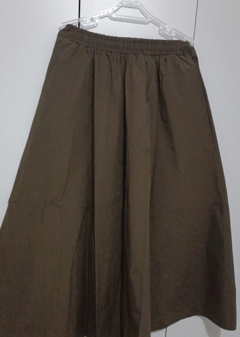 Kadın Kahverengi Pilili Midi Keten Etek - Görsel 3