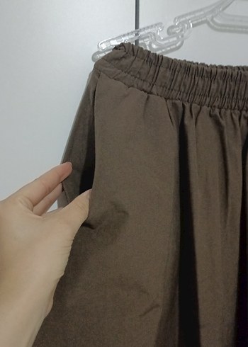 Kadın Kahverengi Pilili Midi Keten Etek - Görsel 5