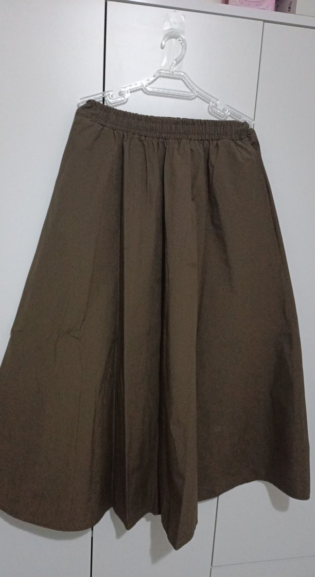 Kadın Kahverengi Pilili Midi Keten Etek - Görsel 3