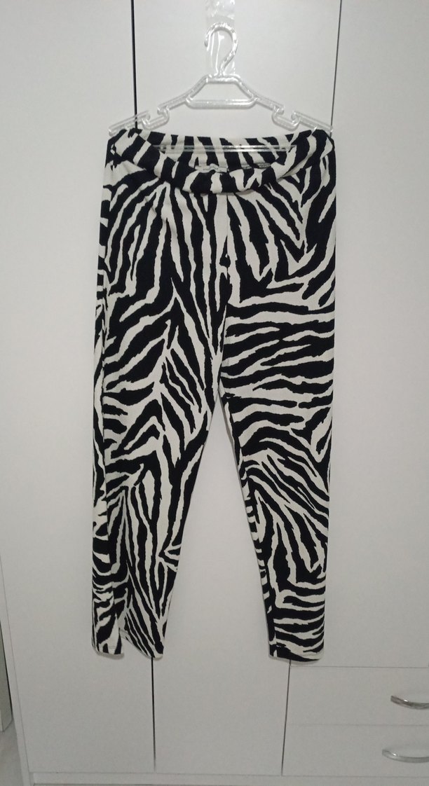 Zebra Desenli Midi Kadın Kumaş Pantolon - Görsel 5